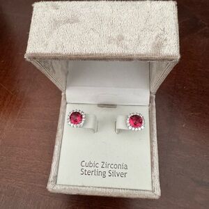 Nanette Lepore Red and Sterling Silver Cubic Zirconia Stud Earrings